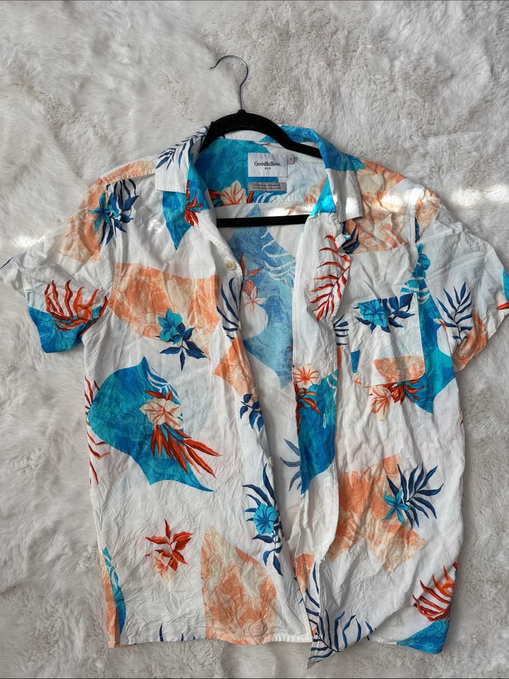 Goodfellow & Co White Tropical Floral Short-Sleeve Button-Down Shirt